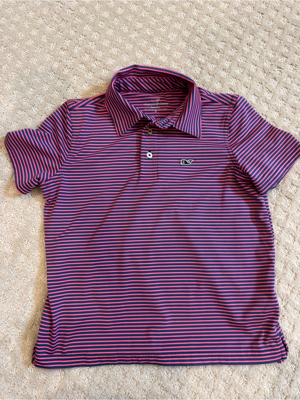 Vineyard Vines Kids Pink & Navy Striped Polo